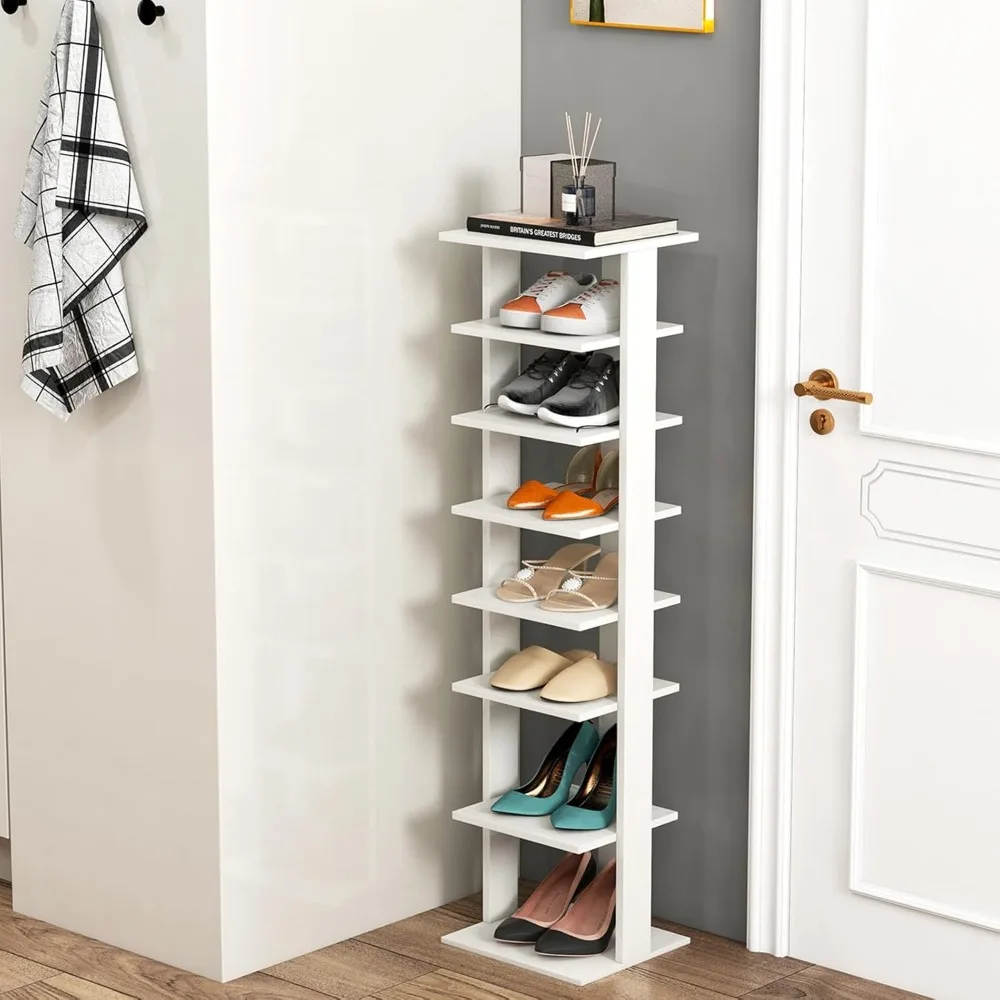 8 Tiers Vertical Shoe Rack, Patented Space Saving Corner Shoe Rack for 7 Pairs, Narrow Rack for Front Door Entryway