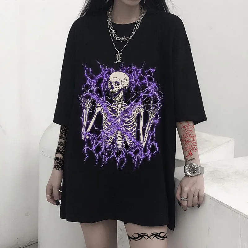 

Summer Goth Women Clothing Graphic T Shirts Gothic Clothes Angel Skull Korean Fashion Plus Size Short sleeve t shirt Womens Tops