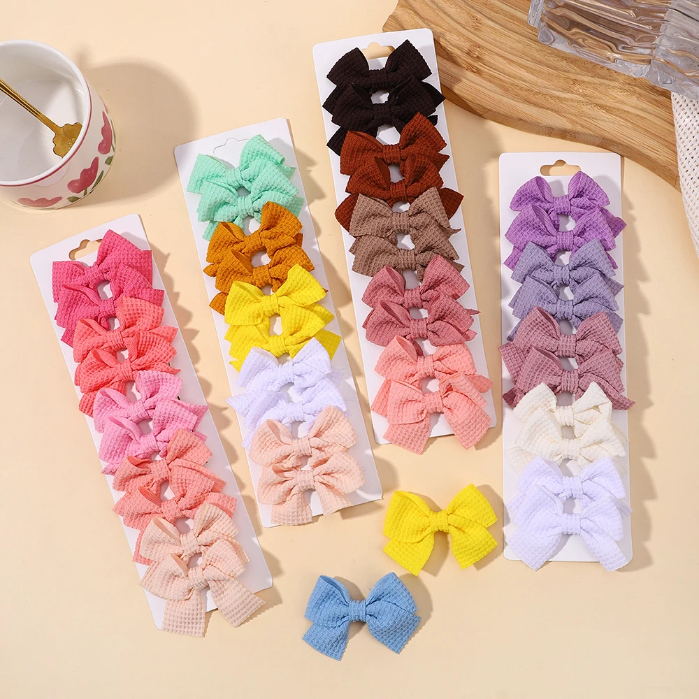 Hair Accessories 10Pcs/Set Colorful Soft Cotton Bow Hairpins Sweet Plaid Design Mini Hair Clips