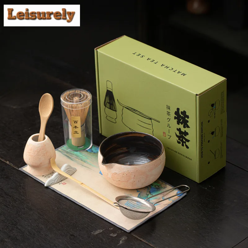 8PCS Japanese Power Yin Matcha Set Safe Bamboo Whisk Teaspoon Tea Sets Whisk Stand Beverage Shop Tea-making Tools Accessories