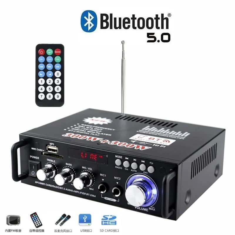 DHL 5 шт. 600 Вт 12 В 220 USB автомобильный bluetooth HiFi стерео аудио усилитель мощности пульт