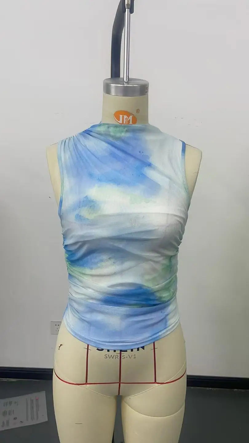 Women Sleeveless Cropped Tank Tops Summer Tie Dye Gradient Print