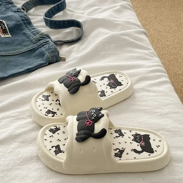 Printting Cute Bear Women Slippers Summer Indoor Soft Cartoon Sandals Bathroom Anti-slip Outdoor Comfy Men Leisure Shoes Couple 2