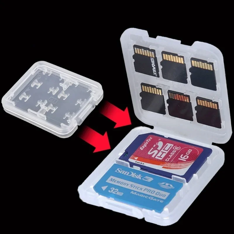 Memory Card Protector 1-5pcs 8 in 1 Plastic Transparent mini For SD SDHC TF MS Memory Card Storage Case Bag