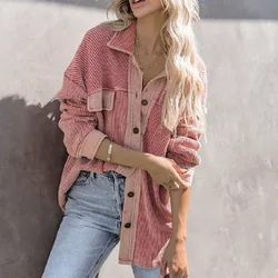 2022 primavera street coat hipster lapela única fileira roupas de manga comprida cor bloco camisola de malha casaco
