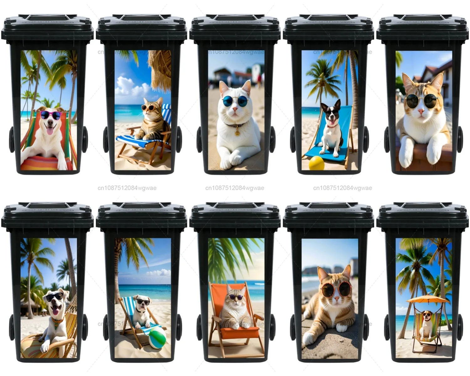 Trash Can Sticker Vacationing Kittens and Puppies trash can stickers wall paintings PVC waterproof stickers home stickers wheelie bin stickers