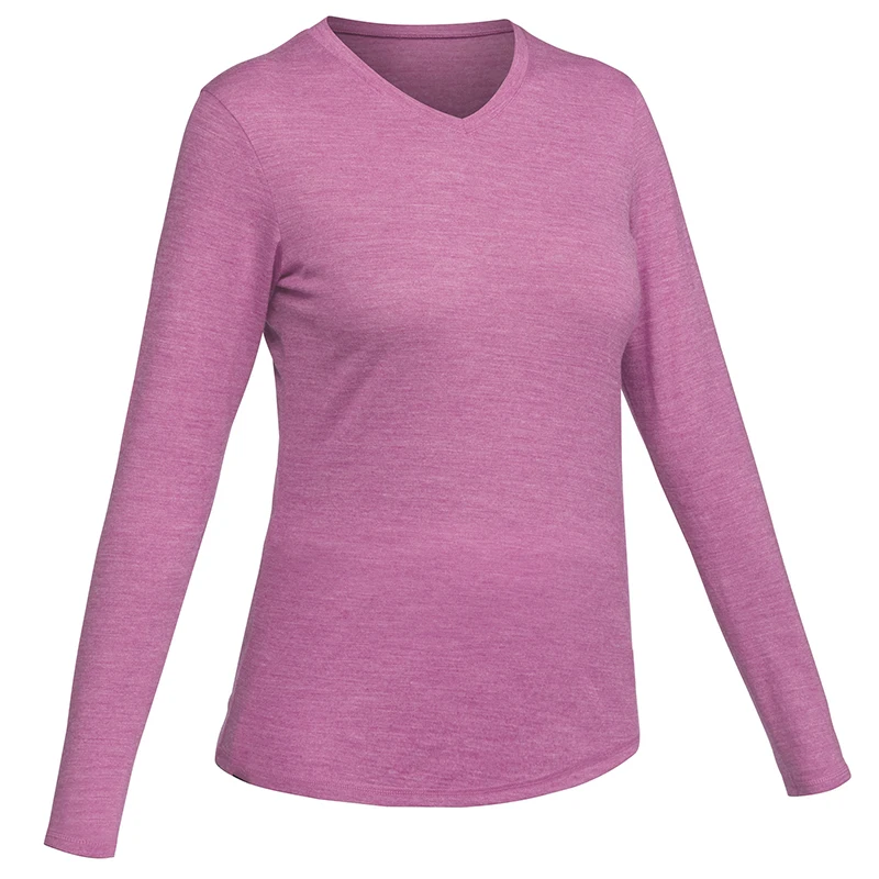 Women's 16.5Micro merino wool V Neck T shirt long sleeve Next to Skin merino wool base layer tops sports clothing Quick dry 5