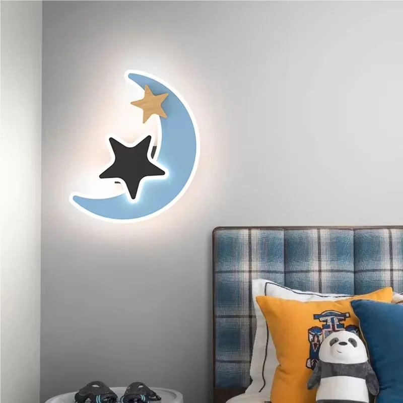 Cartoon LED Rocket Wall Lamp Modern Creative Moon Star Wall Light Indoor Baby Children's Room Bedside Decoration Light Kids Gift