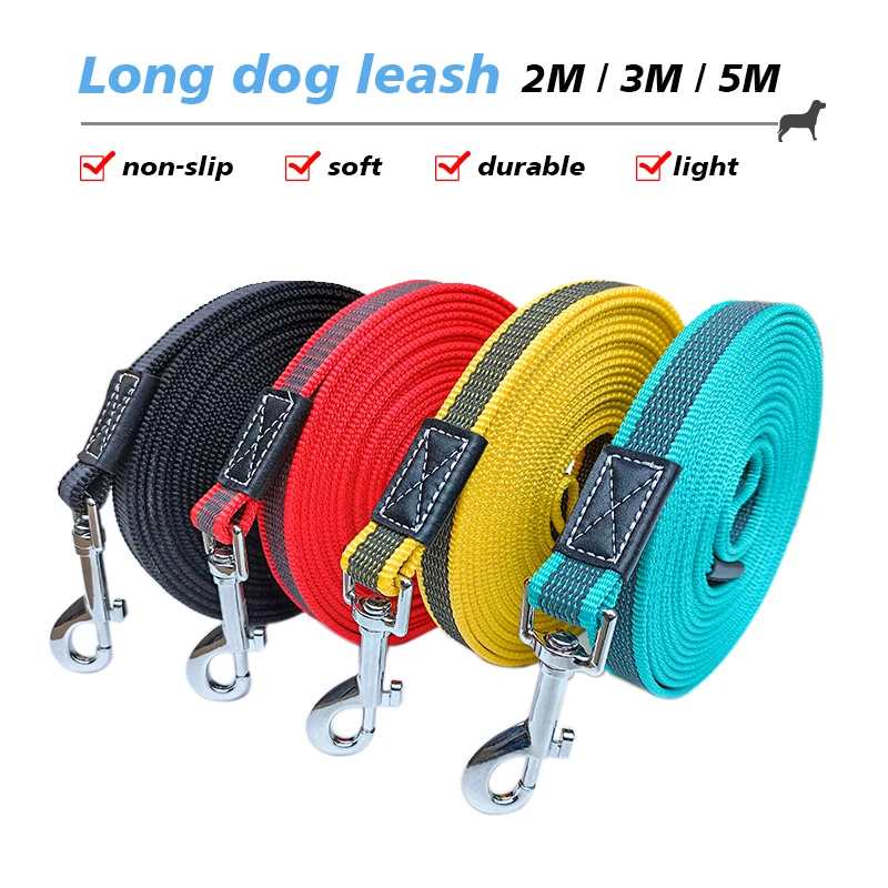 Dog Leash Non Slip Long Dog Leash 2M 3M 5M Big Large Pet Training Leashes 2 3 5 Meters Cat Rubber Lead Rope Line Red Black Accessories