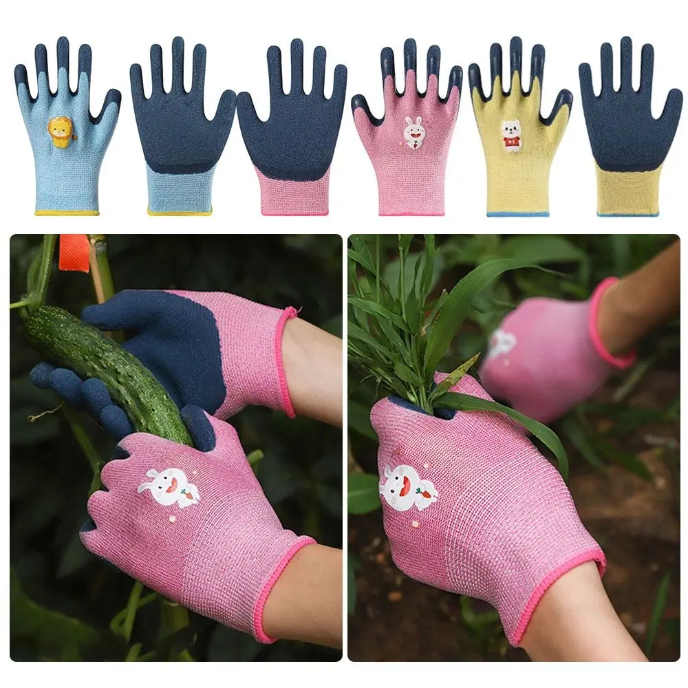 Cartoon Animal Kids Work Gloves Multi-purpose Gardening Glove Camping Wear Resistant Latex Coated Gloves