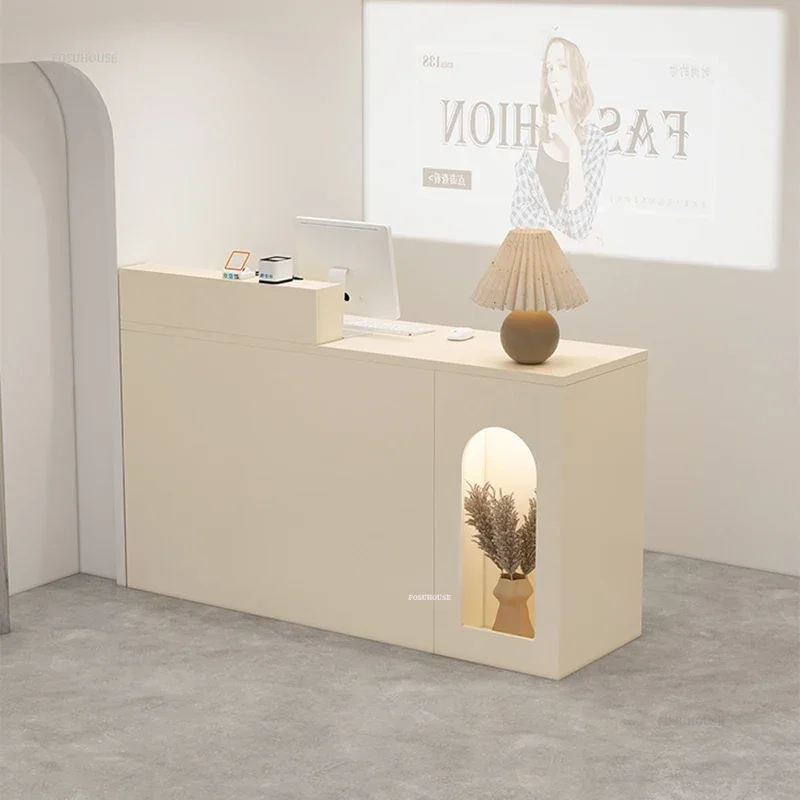 Nordic Cream Style Reception Desks for Nail Shop Beauty Institute Counter Minimalist Clothing Store Front Desk Reception Counter