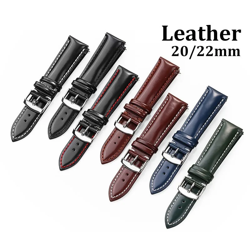 

Ремешок сменный мужской из натуральной кожи, винтажный деловой браслет из конской кожи, универсальный браслет для наручных часов, 20 мм 22 мм
