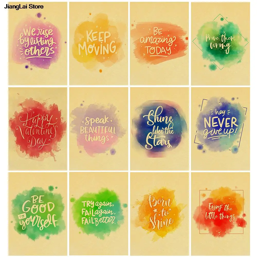 

Watercolor Text Poster Kraft Paper Room Home Decoration Kraft Movie Retro Cafe and Nostalgia for home/bar Room Decor Painting