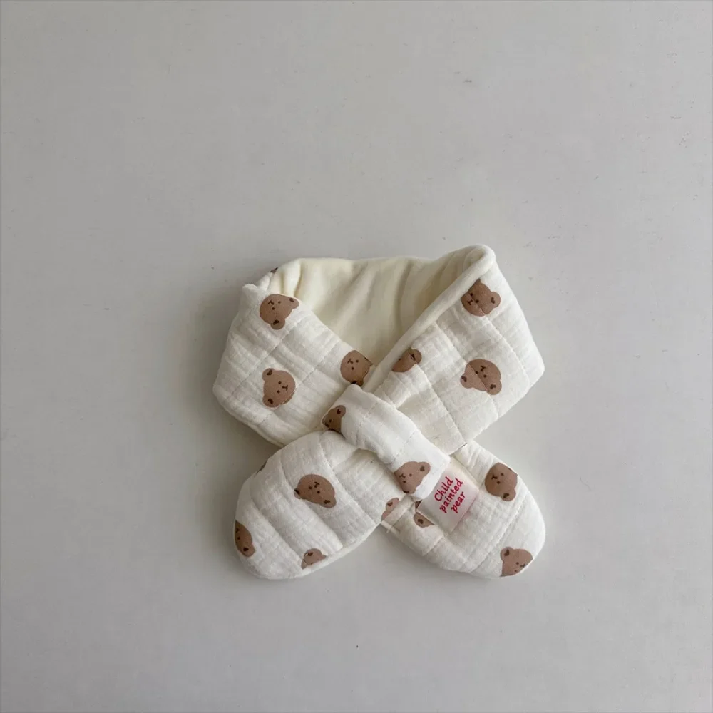 Children Cute Versatile Warm Scarves Winter Korean Plush Windproof Neckerchief Boy Girl Kid Cartoon Bear Dot Scarf Baby Clothing