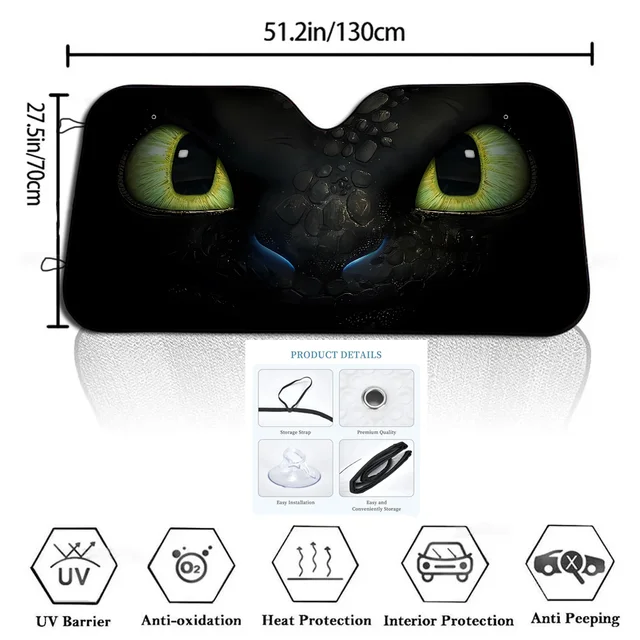 Cartoon EYE Toothless Car SunShade For Front Windshield Sun Visor Heat Insulation Privacy Personality Board 2