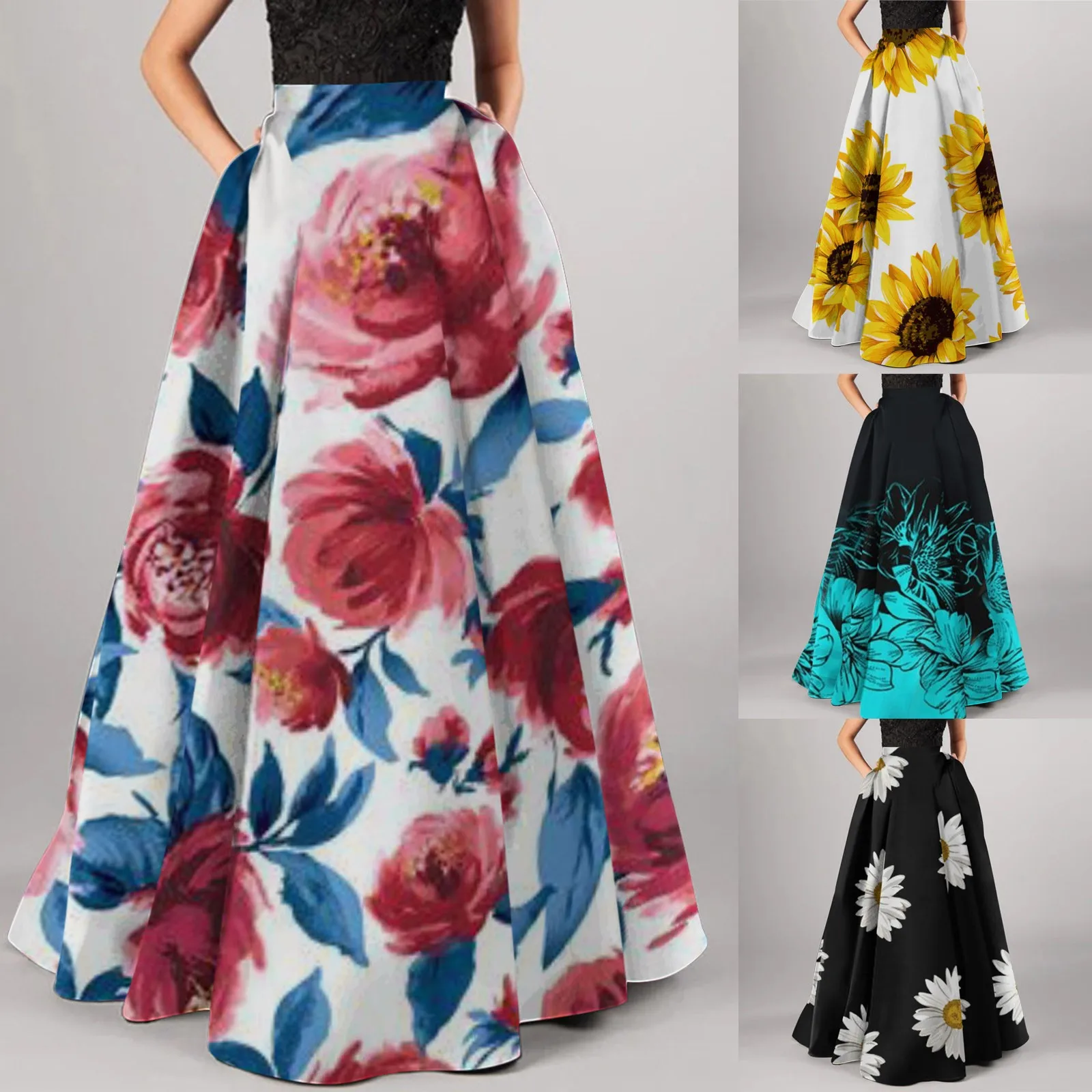 Bohemian Floral Print Maxi Skirts For Women High Waist Party Beach ...
