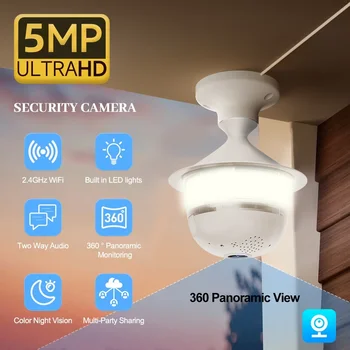 V380 Pro 5MP WIFI E27 Bulb Security Camera Full Color Night Vision Two-Way Voice Wireless Auto Tracking fisheye wifi camera 1