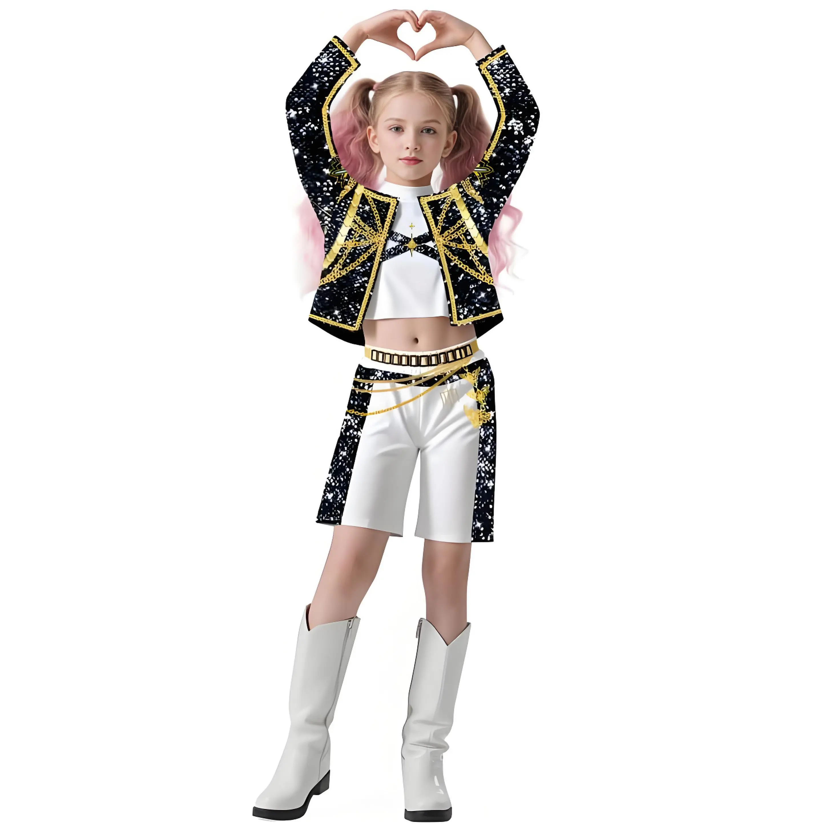 Hot Movie KPop Demon Hunters Costume Girl Cosplay KPop Singers Dance Role Halloween Demon Outfits Top + Pants + Accessories Set 3