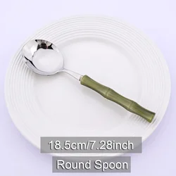 Elegance Collection: Green Bamboo Handle Stainless Steel Cutlery Set (Round Spoon)