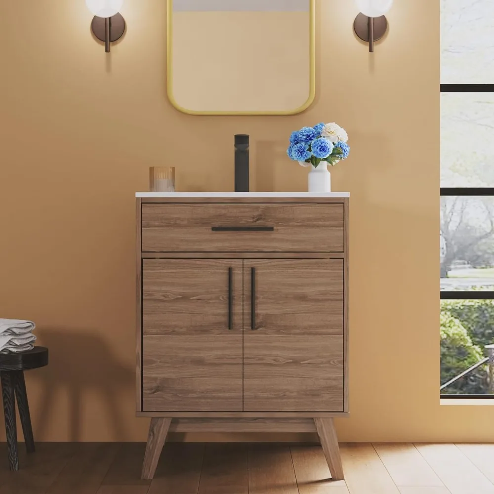 24.5" Bathroom Vanity with Sink Combo, Small Single Bathroom Cabinet Set, Soft Closing Doors, Bath Vanity with Sink images - 6