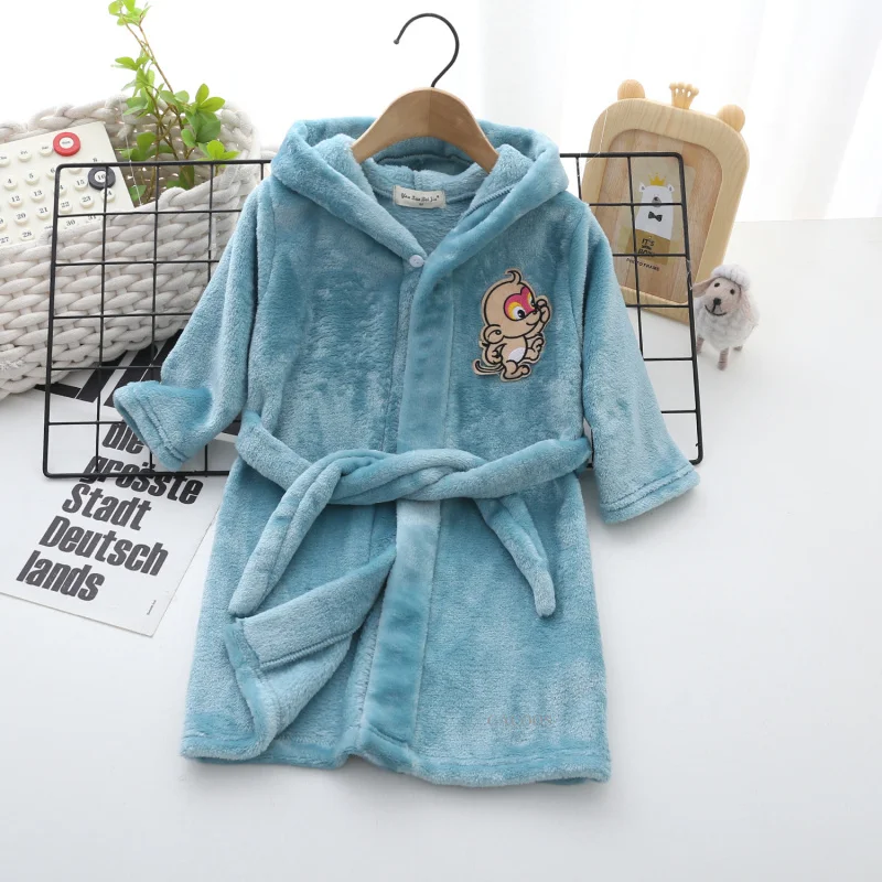 Girls Bathrobe Long Sleeve Hooded Pajamas Spring Autumn Children's