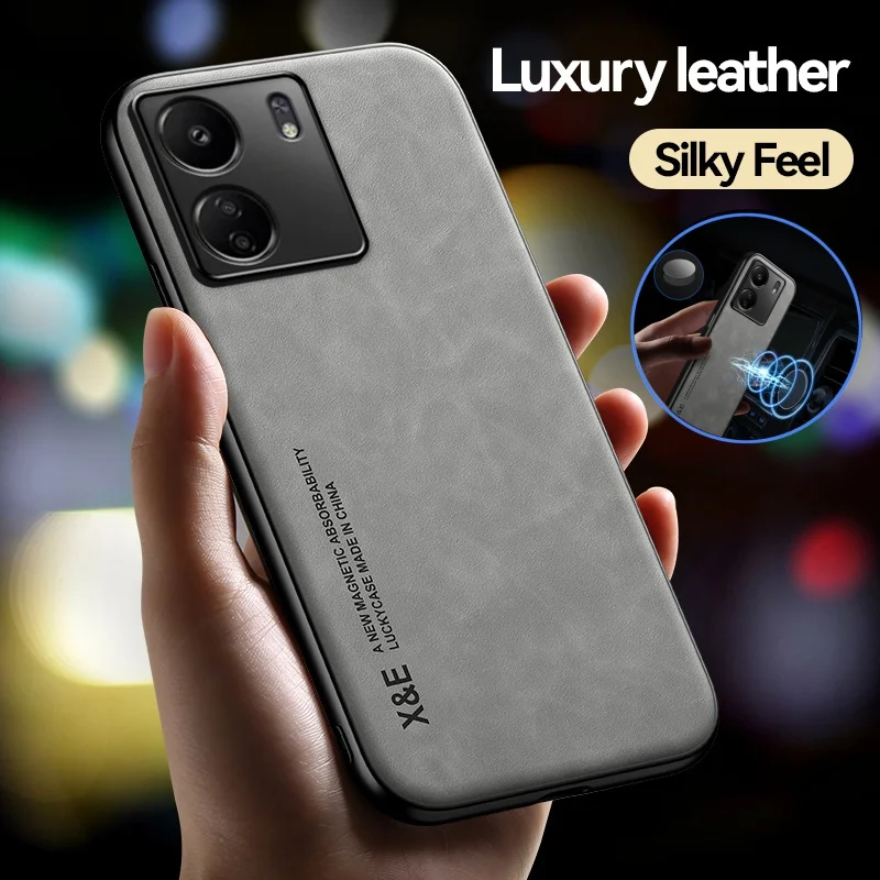 Leather Magnetic Car Holder Phone Case – Ultra-Slim Silicone Protective Cover for Xiaomi and Poco Phones