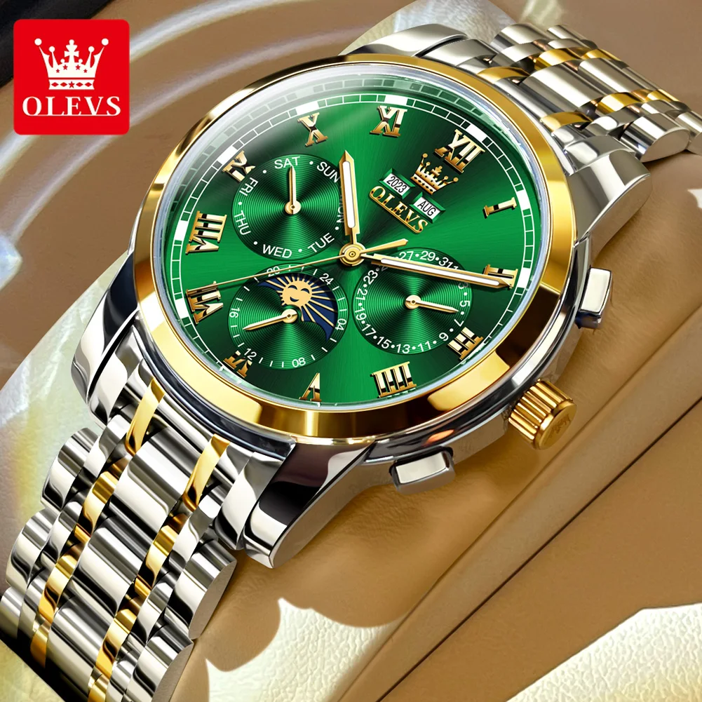 OLEVS Original Men Watch Moon Phase Skeleton Fully Automatic Mechanical Watch Waterproof Date Luminous Fashion Business Watch