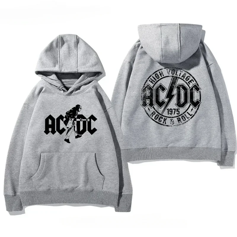 Men's AC/DC Hoodie - Autumn Winter Fleece Lined Printed Band Pullover
