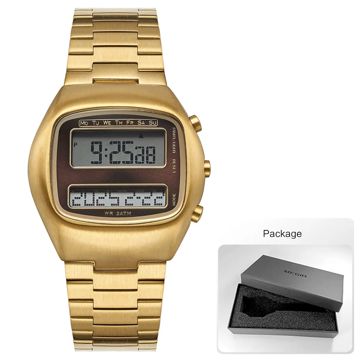 Men's Dual-Screen Electronic Fashion Watch with Luminous Backlight and Stainless Steel Band