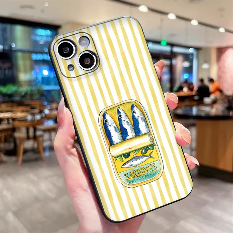 Cartoon Pink Blue Striped Sardines Phone Case: Soft and Stylish Cover
