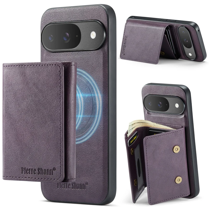 Magsafe-Compatible Magnetic Leather Wallet Phone Case with Card Slot & Stand