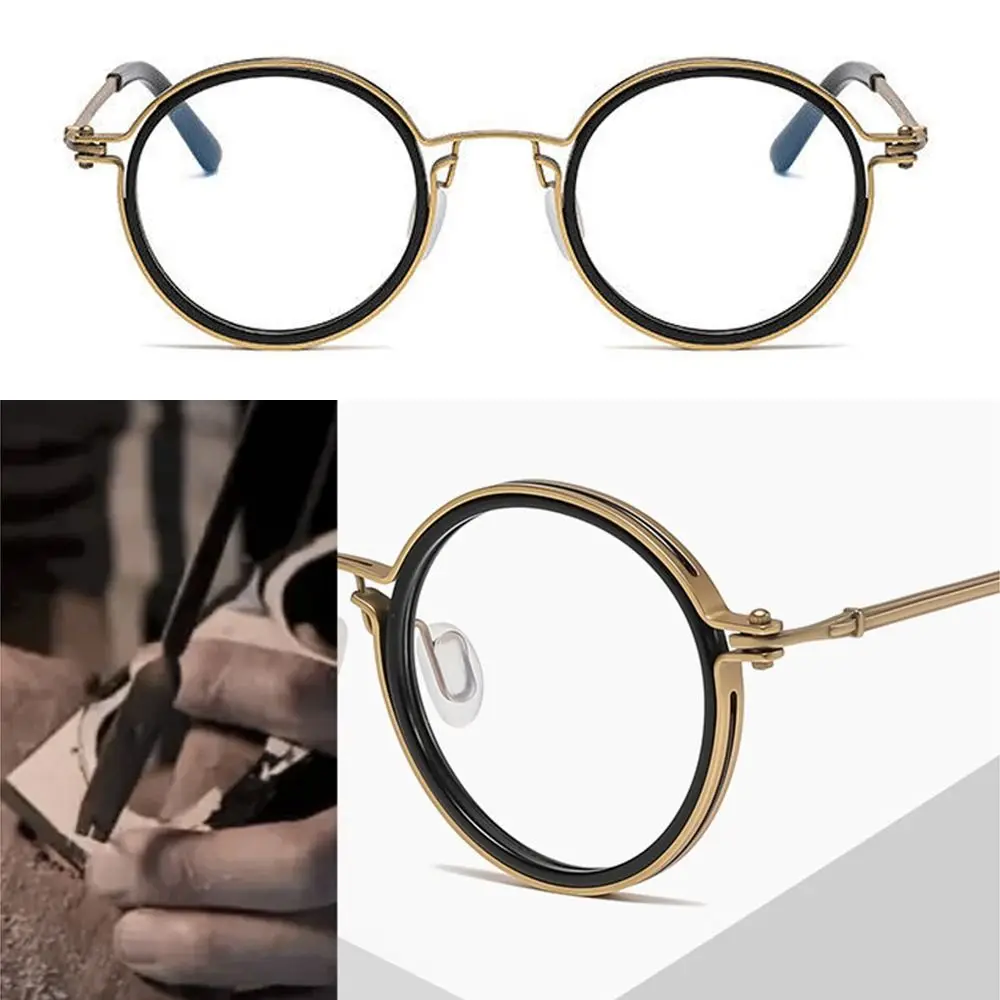 

Fashion Eye Protection Office Portable Round Eyeglasses Metal Frame Anti-Blue Light Glasses Computer Goggles