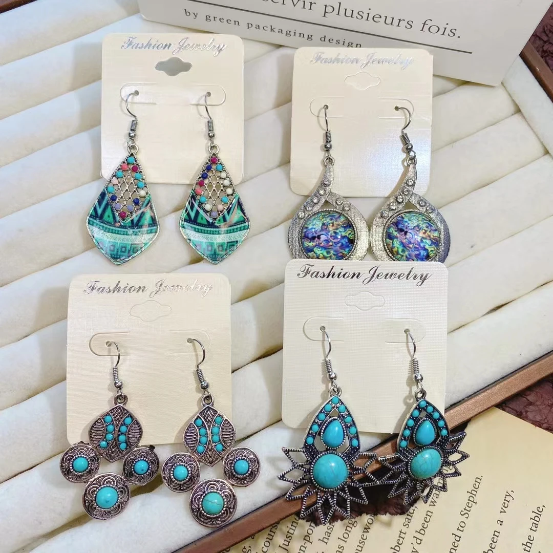 20/30Pcs Vintage Ethnic Colorful Crystal Turquoise Drop Hook