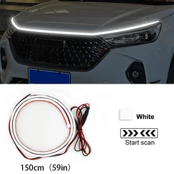Flexible LED Car Engine Hood Decorative Light Bar - Waterproof Daytime Running Light Strip (1.5m White)