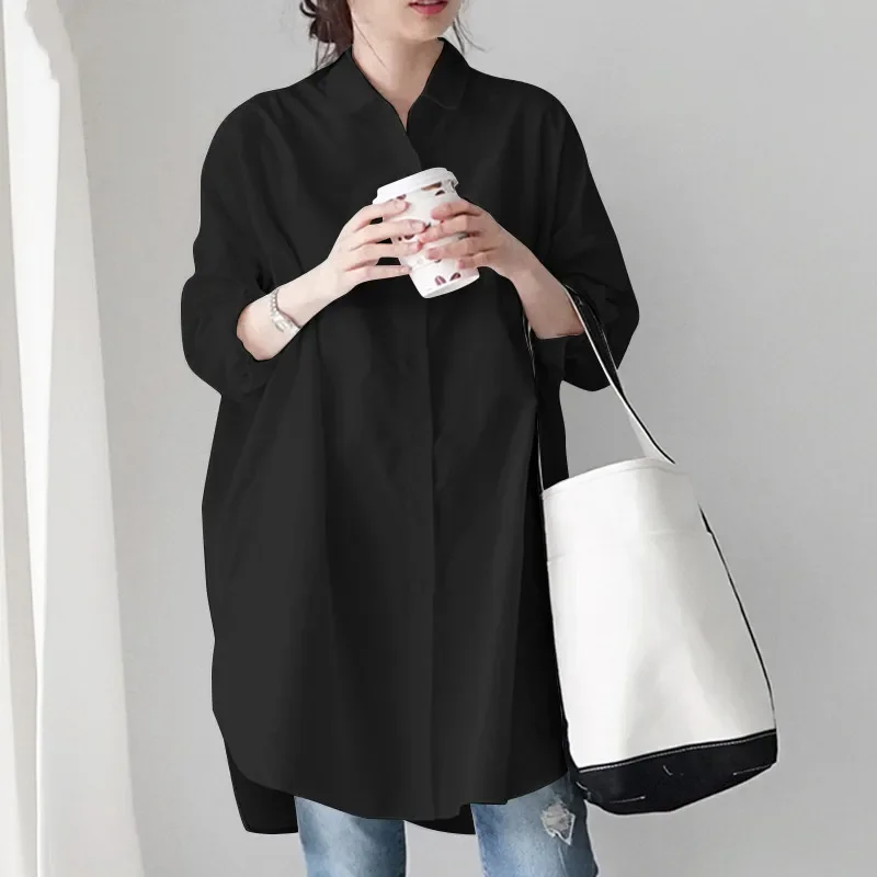 

Casual Loose Fashion Irregular Solid White Oversize Long Shirt Women Tops 2024 New Autumn Spring Long Sleeve Shirt Clothes 24161