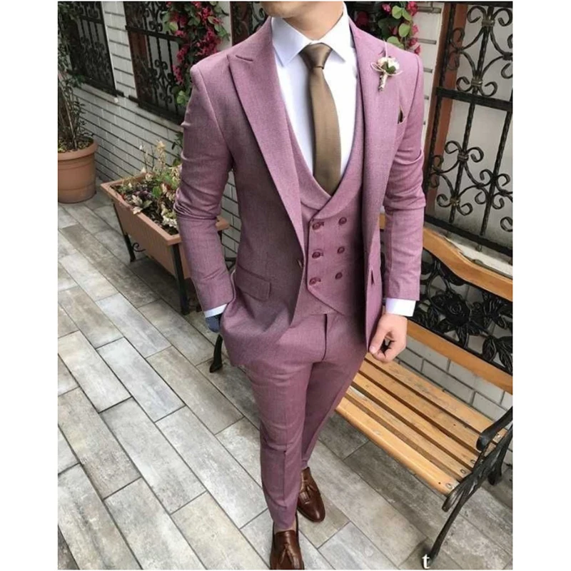3 Pieces Men Suits Wedding Tuxedos Fashion Groom Classic Fit Peaked Lapel Prom Party Dinner Male Suit (Jacket+Vest+Pants)