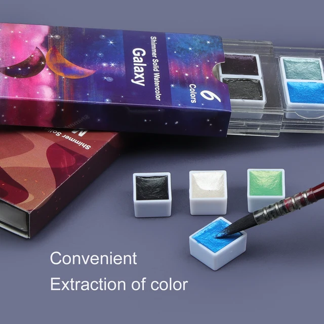 Seamiart 6/12 Set di colori ad acquerello Glitter metallici per artisti Cancelleria scolastica Strumento per graffiti Forniture artistiche a pigmenti solidi 4