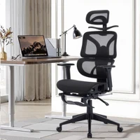VECELO Ergonomic Office Chair Adjustable Lumbar Support Black Office Mesh Chair with Padded Arms Headrest Footrest 1