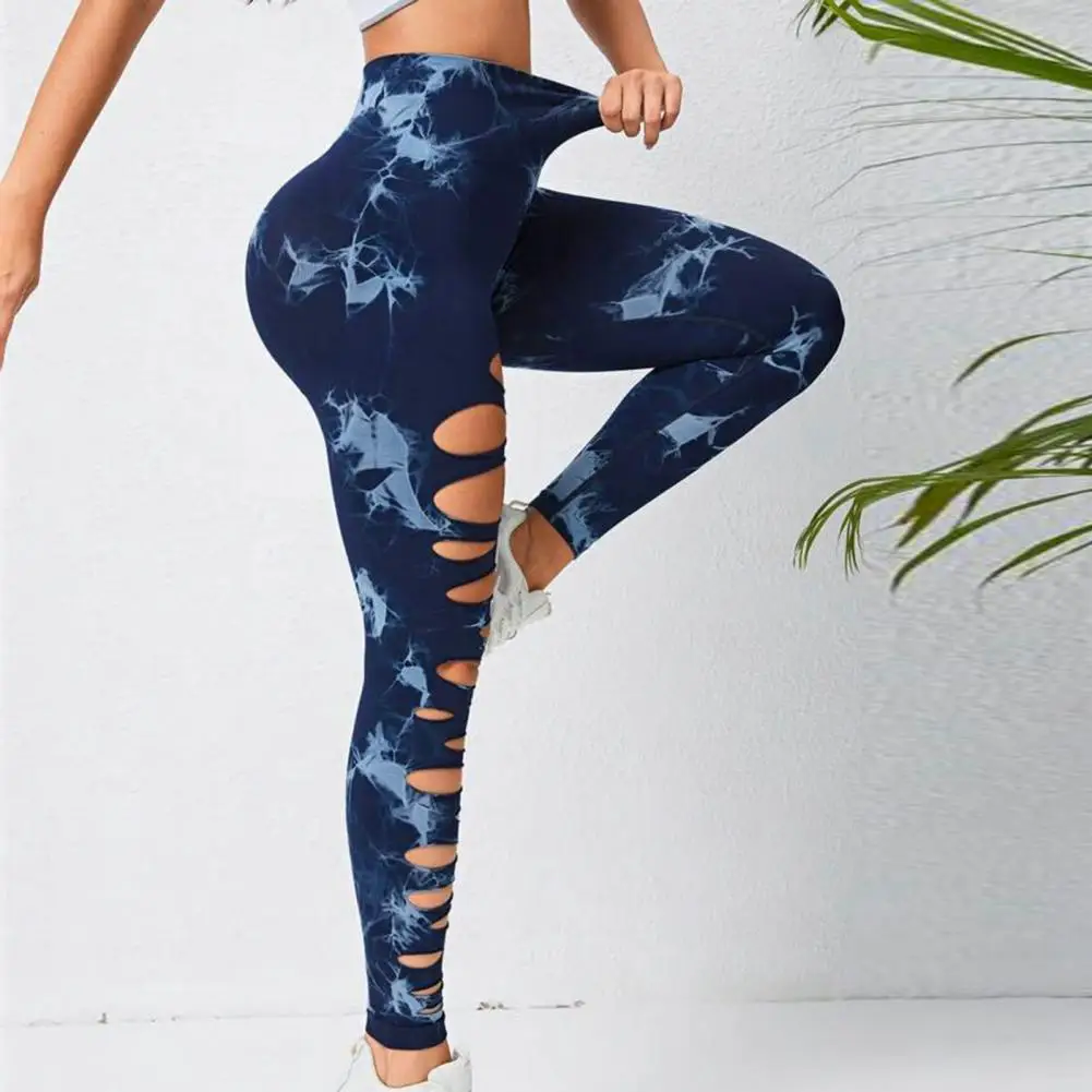 Elastic Waistband Yoga Trousers High Waist Yoga Leggings Tie Dye Women's High Waist Leggings with Hip Lifting Push Up for Gym