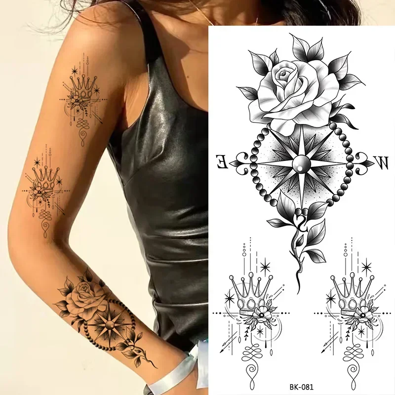 Butterfly Fake Tattoo for Woman Black Flower Tattoo Sketch Tattoo Sticker  Rose Blossom Tattoo Temporary Waterproof 6