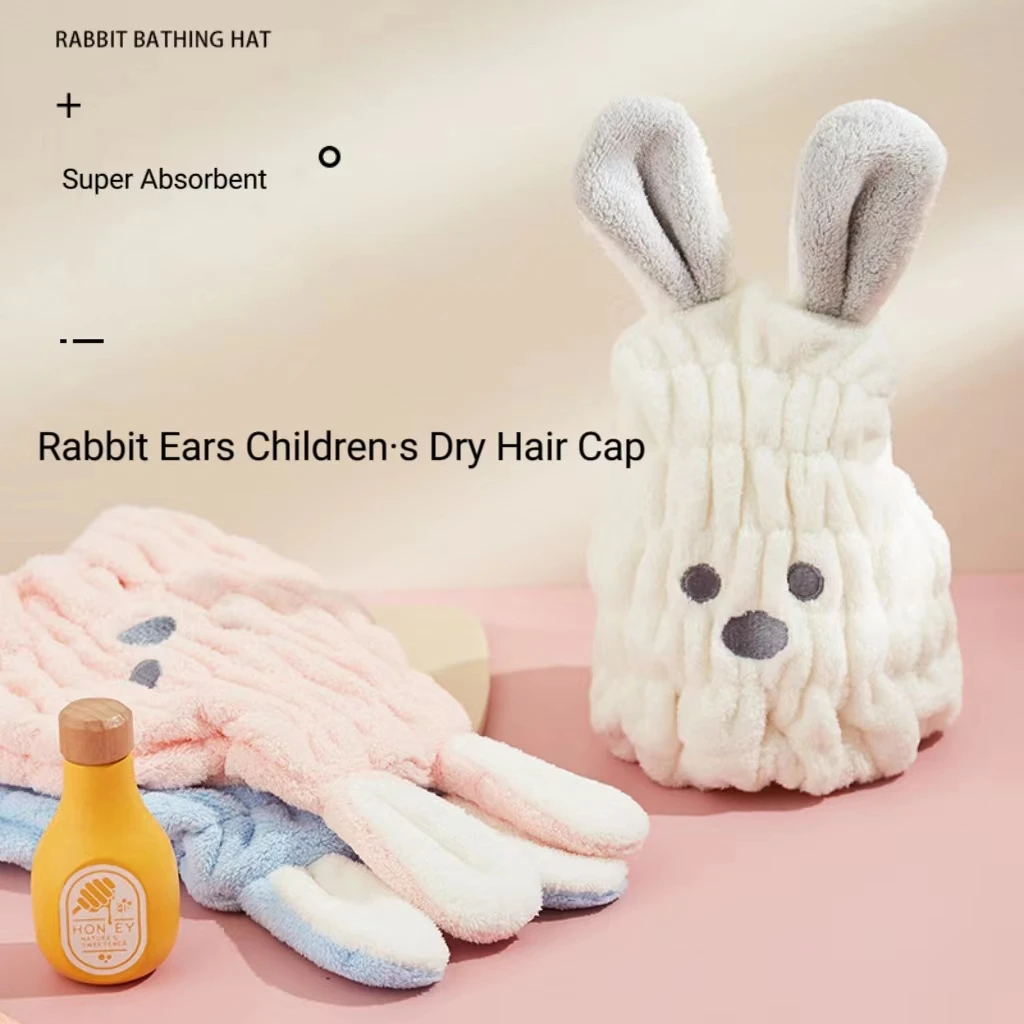 Shower cap kids wipe hair towel wrap hair towel dry hat cute cartoon bunny strong absorbent quick-drying hat