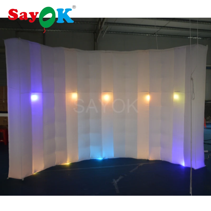 SAYOK Led Inflatable Photo Booth Wall Inflatable Photo Booth Wall Backdrop with 16 Colors RGB Lights for Wedding Party Stage