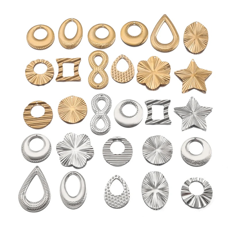 

6Pcs Stainless Steel Star Round Hollowed Charms Textured Oval Flower Charms For DIY Necklace Earrings Jewelry Making Accessories