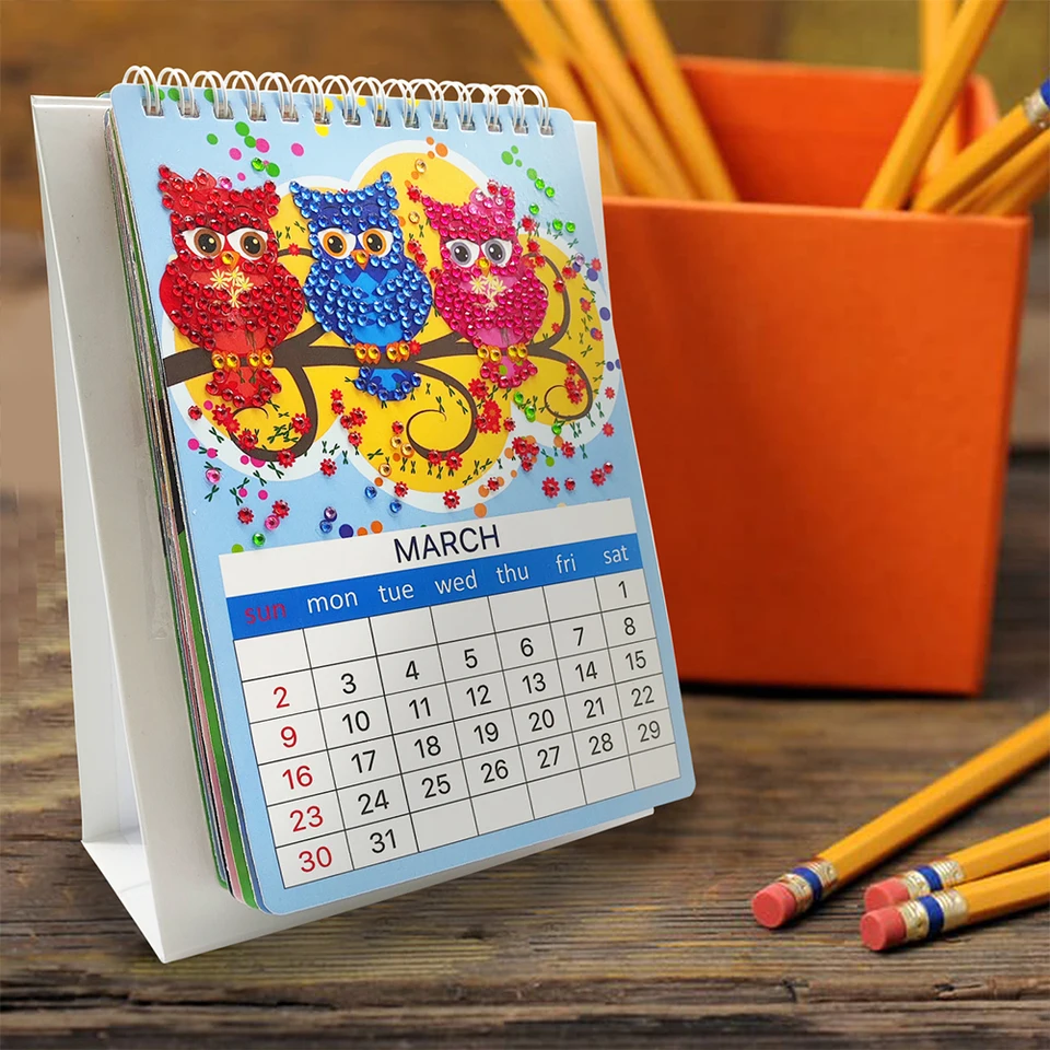 Rainbow Owl DIY Diamond Painting Calendar Decor