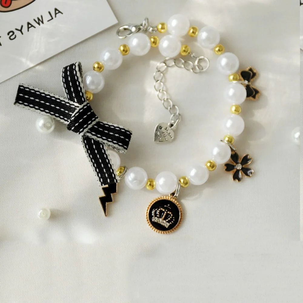 

Exquisite Pet Cat Pearl Collar with Pendant Small Cat Dog Necklace Rhinestone Collar Puppy Kitten Collar Pet Supplies