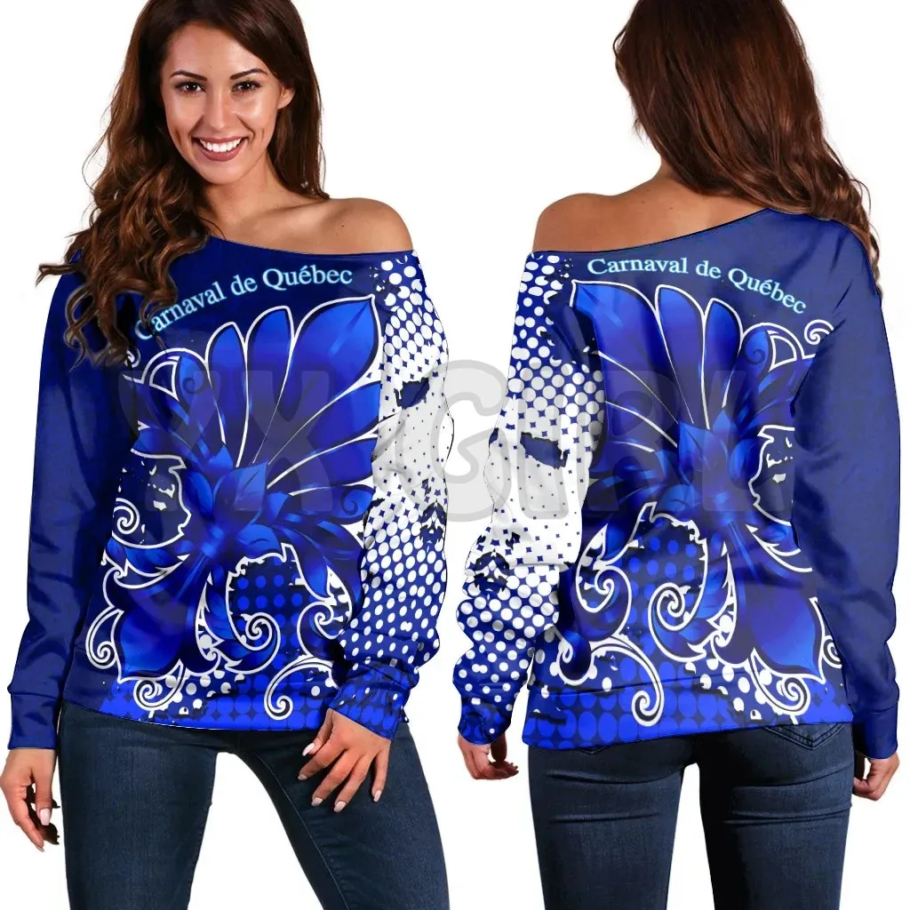 YX GIRL Women's Off Shoulder Sweater Canadian Maple Leafs  3D Printed Novelty Women Casual Long Sleeve Sweater Pullover