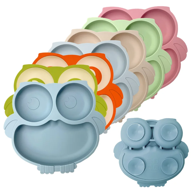 Bpa Free Silicone Baby Dining Plate Cute Owl Children Dishes Suction