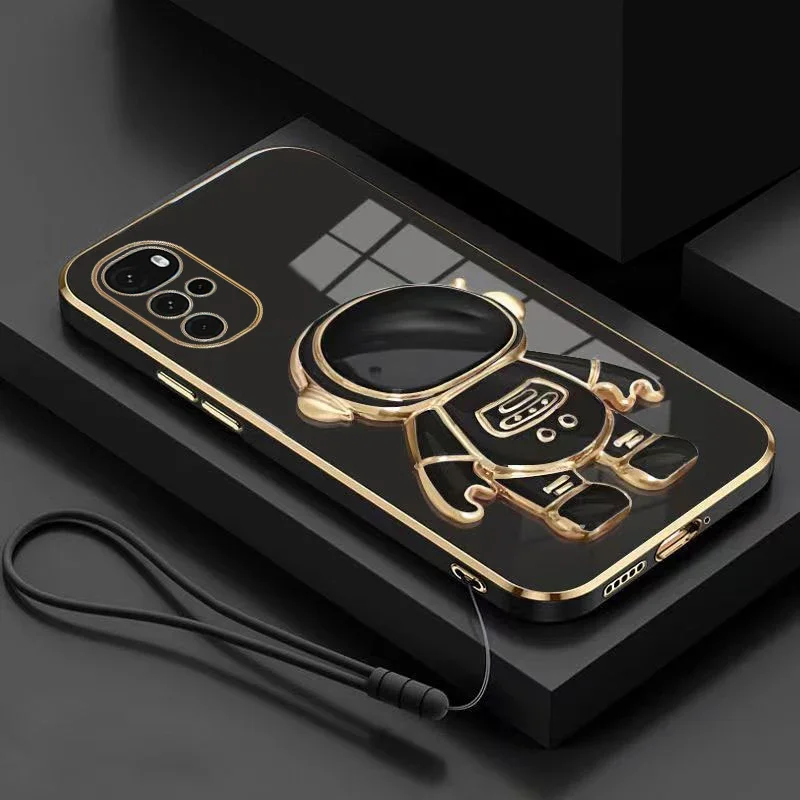 Astronaut Bracket Plating Case For Motorola Moto G22 G32 G52 G82 G13 G23 G53 G73 G10 G20 G30 G50 G60 E13 E32 E22 Lanyard_voghion.com