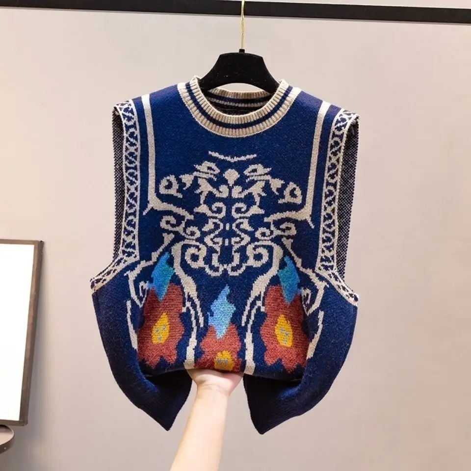 

O-Neck Sweater Vest Women Waistcoat Streetwear Knitting Chic Fashion College All-match Spring Autumn Harajuku Y2k Vests R632