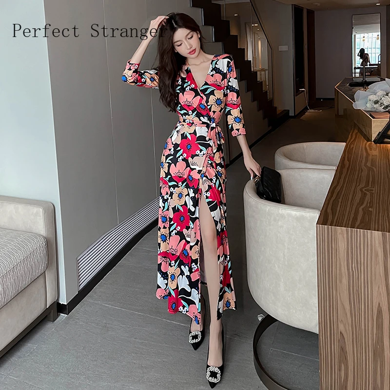 2022 Summer Women Dress Long Bodycon Evening Female Flower Print Party  Beach Women Sexy Jag Dresses Casual Vestido Prom - Dresses - AliExpress